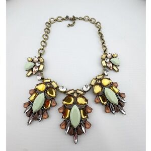 Logo Statement Necklace Green Yellow Brown Rhinestone Crystal Gold‎ Tone Bib